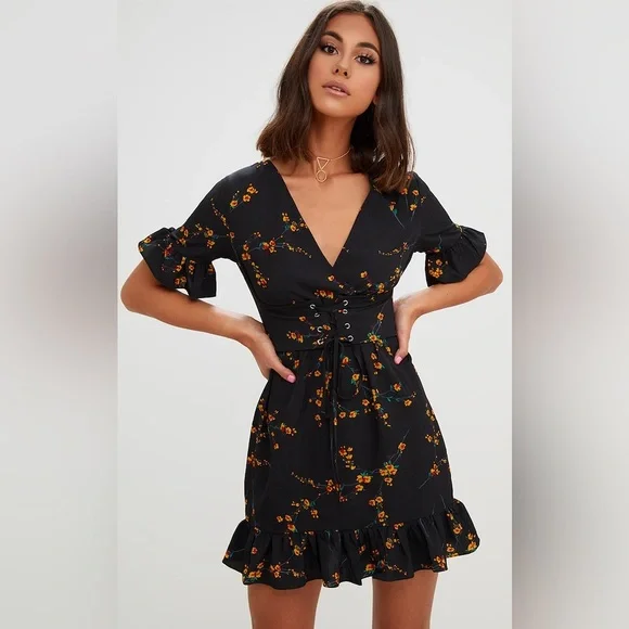 knee length dresses for ladies DREA Lace Bodycon Lace-Up Dress main image 1